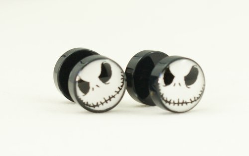 Fake Ear Plugs"White Nightmare" Earlet Earrings Piercing 10mm-2pcs