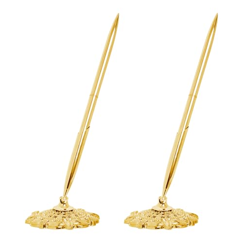 2 Pcs Gold Hollow Round Pen Holder Set