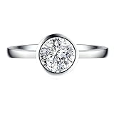 Lirzxin Anillo de compromiso para mujer, de oro blanco de 14 quilates, clásico y sencillo, moissanita redondo de 2 quilates, anillo vintage para mujer de oro blanco, 13, Oro blanco de 18 quilates