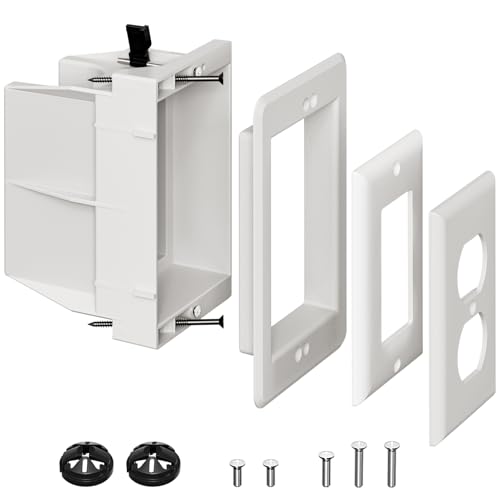 DVFR1W-1 Recessed Outlet Box, Recessed Electrical Box for Wall Mount TV, Outlet Mounting Box for New Construction&Retrofit Projects, Wall Outlet Box with Duplex & Decorator Style Covers,1-Gang