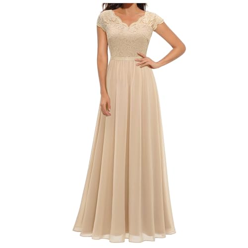 Amazon.com: Womens Lace Chiffon Patchwork Dress Short Sleeve V Neck A-Line  High Waist Cocktail Dress Wedding Party Gown Dresses Beige : Clothing,  Shoes & Jewelry