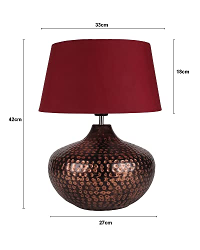 Homesake Antique Table Lamp Incandescent Hammered Oil-Rubbed Bronze Metal Linen Drum Shade For Living Room Family Bedroom, (Gourd, Red)