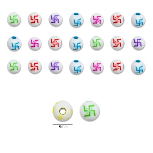 Image of Satra Traders Swastik Beads for Jewelry Making Acrylic with Hindu & Buddhist Symbol - Auspicious Beads for Bracelet, Necklace, & Craft Projects | Size : 6mm | Qty : 100grms (Black & White - 100g)