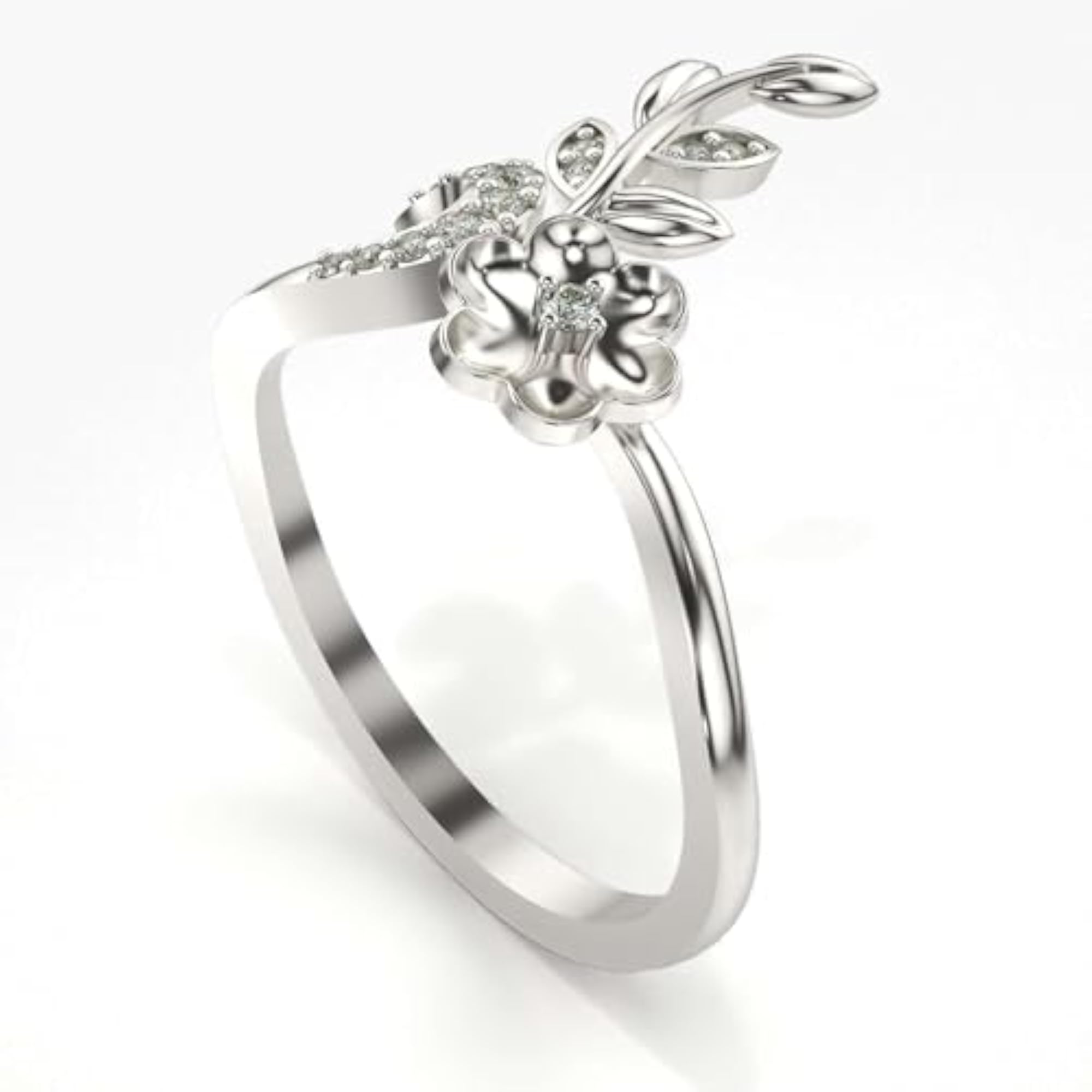 Women's Sterling Silver & Lab Grown Diamond 0.09cts Ring, Elegant