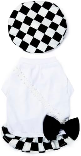 Dog Plaid Dress Pet Bow Tie Girl Cute Princess Dresses for Small Dogs Cat Spring Summer Puppy Clothing Outfits (L)