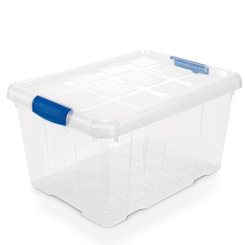 DECODEKO Caja de Almacenamiento con Ruedas, Plástico, Tapa con Cierre de Presión, Organizador Multiuso (Nº1-16L-Transparente)