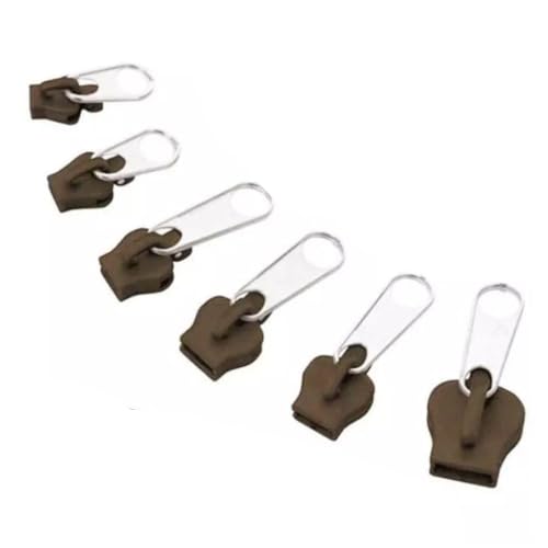 Zíperes de reparo, 6 peças, mochilas, bolsas, reparo, universal, acessórios de costura, fecho de correr destacável (café)