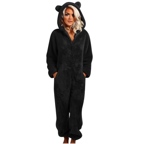 Combinaison Pyjama Femme Polaire Onesies Pyjama À Capuche Moelleux Combinaison Une Pièce en Flanelle Chaude en Peluche Loungewear Vêtements D'intérieur Une Pièce Combinaisons De Nuit pour Femmes Noël