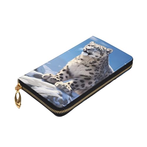 Snow Leopard Prints Leather Long Clutch Wallet for Fashionable Girls and Women - Durable, Stylish, and Functional, Black, One Size3