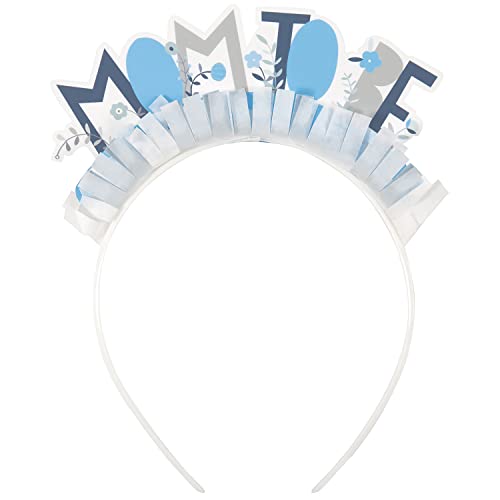 Delightful Mom to Be Headband - 1 Pc. - Blue & White Premium Plastic & Soft Tissue Paper Design, Perfect for Baby Showers & Expecting Moms