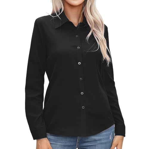 MUNSKT Camisa negra para mujer, camisa de vestir de manga larga, ajuste regular, blusa negra para mujer, para negocios, oficina, uso casual, Negro, M-XXL MUNSKT Camisa negra para mujer, camisa de vestir de manga larga, ajuste regular, blusa negra para mujer, para negocios, oficina, uso casual, Negro, M-XXL