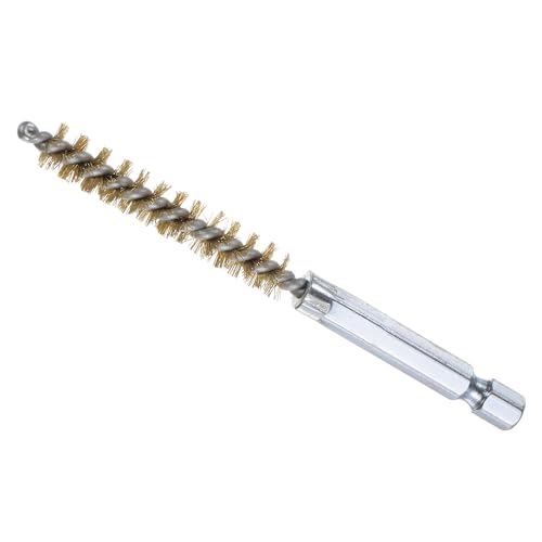 Image of Bore Brush, 8mm Dia 4 Inch Length, Brass Cleaning Wire Brushes with 1 /4 Inch Hex Shank - (Applications: for Power Drill, Die Grinder)
