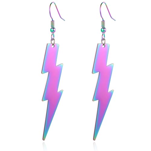 REELMAR 80s Dangle Earrings for Women Neon Lightning Bolt Drop Earrings Minimalist Stainless Steel Geometric Statement Earings Jewelry