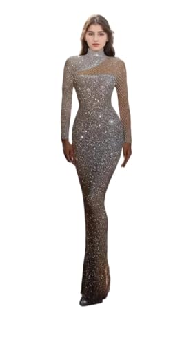 Sexy Mermaid Evening Dress Long Sleeve Halter Neck Fit S-Style Cocktail Dress with Sequins 2024