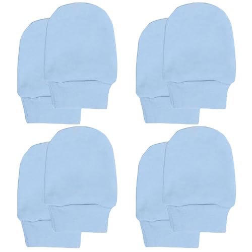 Soft Touch 100% Cotton Baby Anti Scratch Mittens - 4 Pack (Blue)