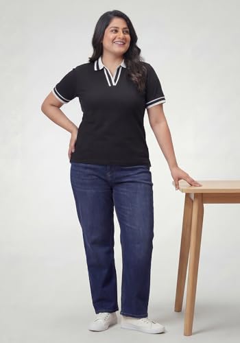 Image of Wear Your Opinion Plus Size Women Polo V Neck Stripe Collar Tshirt Top | Half Sleeve