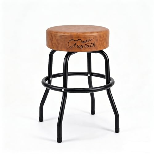 Augioth Rotatable Guitar Stool GT-22 - Ergonomic Design with Footrest Support Anti-Slip and Stable Ideal Choice for Musicians Universal for Guitar/Bass/DrumsBrown Leather