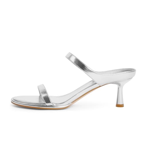 Image of Modatope Two Strap Heeled Sandals for Women Kitten Heel Rounded Toe Heels Women Slip on Open Toe Sandals
