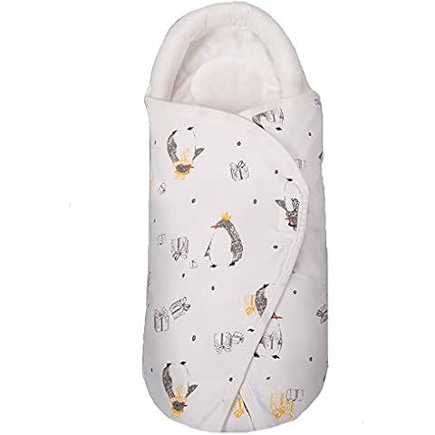 Veluyao Newborn Swaddle Blanket Wrap, Unisex Swaddle Wrap with Cartoon Pattern Print Infant Wrap Sleeping Bag with Head Guard Support for 0-3 Months Babies (Penguin) Cover