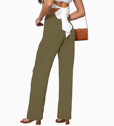 Womens Jeans Mid Waisted Straight Leg Loose Stretchy Lightweight Tummy Control Trendy Jeans for Women 2025 (US, Numeric, 2, Regular, Regular, Army Green)3