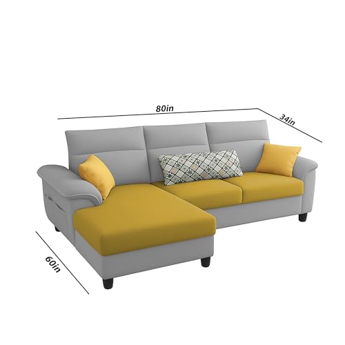 Image of Casaliving Seams LHS 4 Seater L Shape Sofa for Living Room (Yellow Grey Fabric) Premium Fabric Sofa