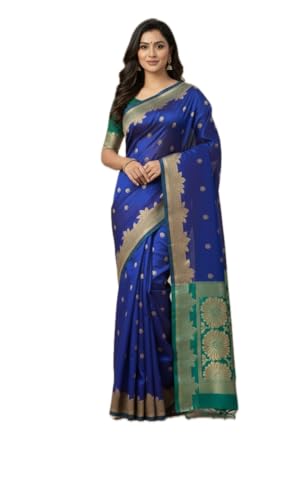 Image of Yashika Women's Banarasi Silk Traditional Motifs Jacquard Woven Saree | Blue Color Saree | Women Sari | Saree