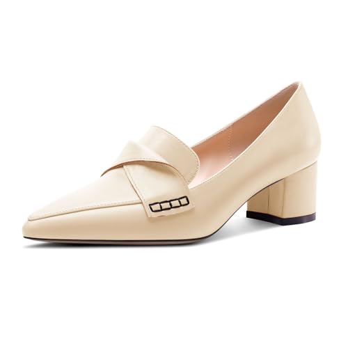 TNYNFBEB Womens Chunky Block Low Heel Pointed Toe Pumps Loafers Shoes Slip-on Prom Wedding Dress Basic Classic 2.0 Inches Heels