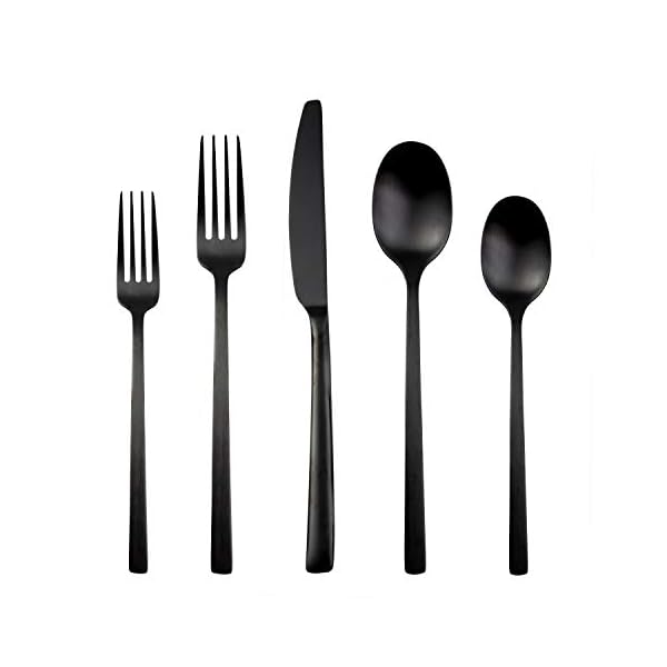 Cambridge Silversmiths Beacon Flatware Silverware Set, Black Satin, Service for 4, Includes Forks/Spoons/Knives, 20 Piece Cambridge Silversmiths Beacon Flatware Silverware Set, Black Satin, Service for 4, Includes Forks/Spoons/Knives, 20 Piece