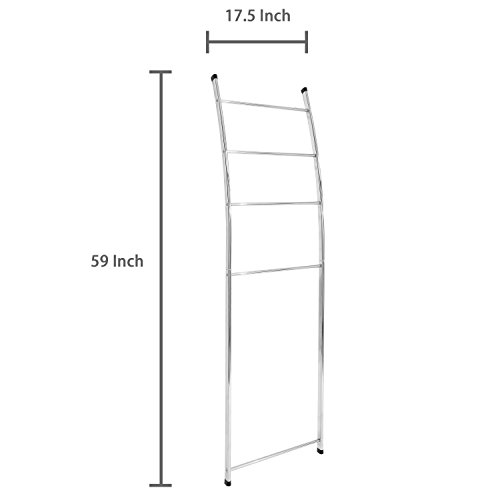 Mygift TB-BATH0149SIL 4 Rung Silver Chrome Plated Metal Wall Leaning Bath Towel Storage Ladder, Freestanding Bathroom Drying Rack thumb #4