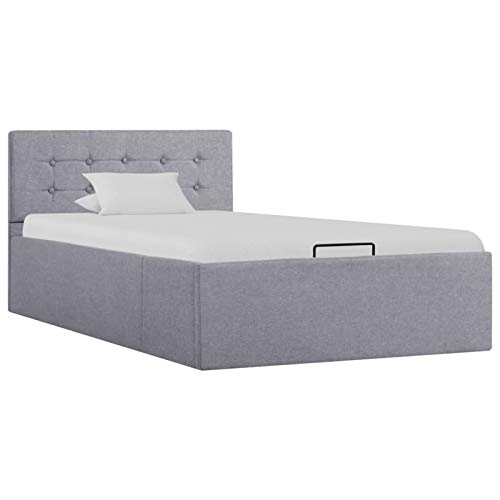 Cinyiqo Cama canapé hidráulica con almacenaje Tela Gris Claro 90x200cm, Somier, Cama es, Estructura Cama - 285576