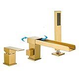 Artbath Wasserfall-Wasserhahn mit Handbrause, Messing-Badewannenarmatur, Deckmontage, Wannenfüller, Wasserhähne mit Sprüher, gebürstetes Gold