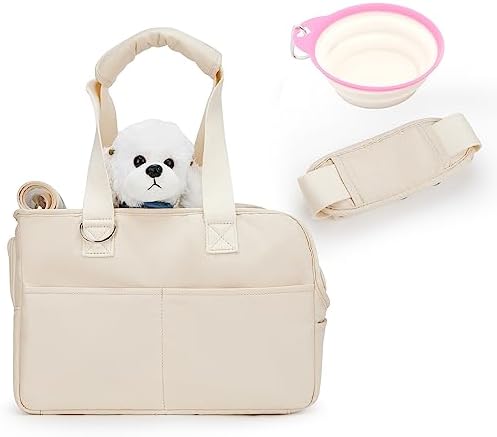 Dog Carriers for Small Dogs, Puppy Dog Carrier for Small Dogs with Multiple Pockets, Breathable Mesh and Soft Cushion, Small Dog Travel Tote Bag for Hiking, Outdoor, Max 16 lbs, Beige