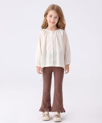 Bafeicao 3 Pack Toddler Baby Girl Flare Pants Ribbed Bell Bottoms with Ruffle Elastic Waist Leggings Trousers2