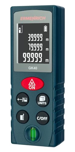 Ermenrich Reel Plus GK40 Medidor Láser 40M Portátil con Nivel de Burbuja Herramienta de Medición Distancia Área Volumen Modo Pitágoras Cambio de Unidad Pantalla LCD Memoria