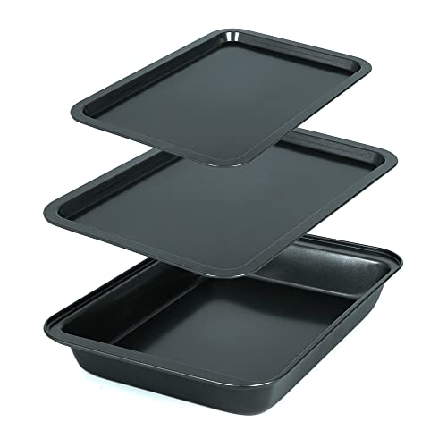 ZENO Baking Trays for Oven Non Stick - 3 Set | Baking Trays for Oven | Cooking Tray for Ovens | Durable Carbon Steel Pan | Non-Stick Coating | Cooking and Roasting | Dishwasher Safe