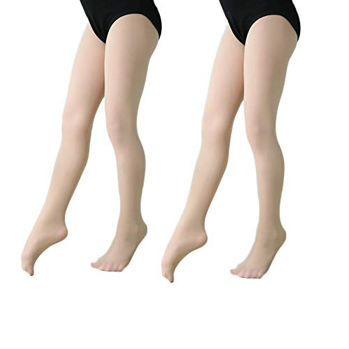Whyme Baby 2 Pack Toddler Girls Pro Ultra Soft Stretchy Ballet Dance Tights Footed Casual School Uniform Solid Leggings Pants for 9-12T Kids Nude
