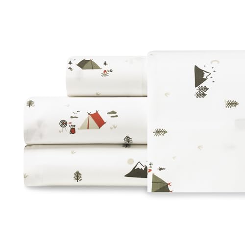 Image of Eddie Bauer - Twin Size Sheet Set, 100% Cotton Percale Bedding, Crisp & Breathable Bed Sheets with Pillowcase, Fully Elastic Fitted Sheet, Deep Pocket Fit (Cascade Camping)