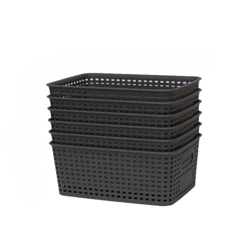 収納ボックス 小物入れケース ケース 6個セット 白 蓋付きプラスチック ポリプロピレン カゴ バスケット 収納かご 雑貨整理 卓上 取っ手付き 小物 整理整頓 クローゼット 押入れ 洗面所 キッチン (カバーなし,ブラック)