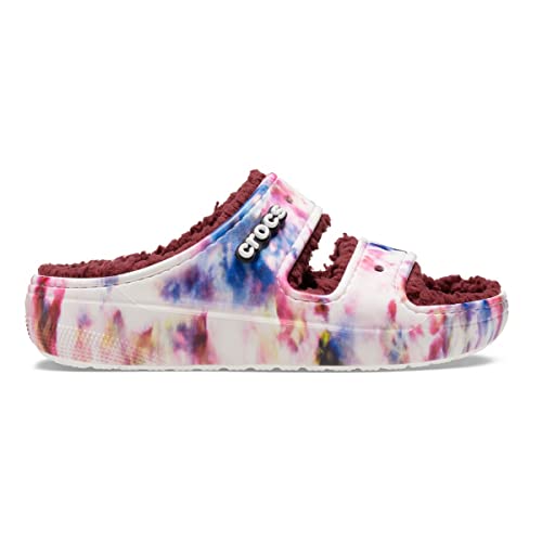 Image of Crocs Unisex-Adult Classic Cozzzy Sandals, Fuzzy Slippers and Slides, Garnet /Multi, 5 Men /7 Women