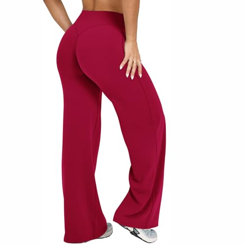 Womens Workout Leggings No Front Seam Straight Leg Bottoms High Waist Stretch Casual Gym Yoga Pants