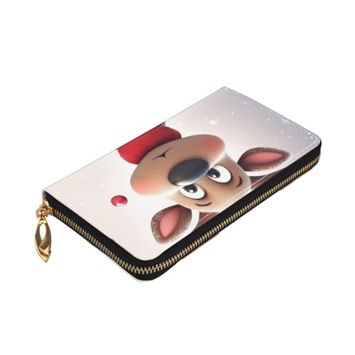 Cute Xmas Reindeer Women Wallets Leather Zip Around Clutch Purses Waterproof Credit Card Holder With Phone Holder Ladies Travel Coin Purse3