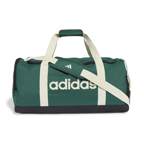 Image of adidas Unisex Essentials Linear Duffel Bag Duffel Bag, Collegiate Green /Ivory, M