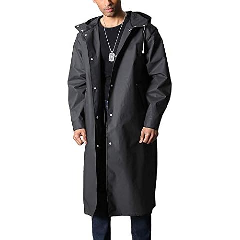 Memoryee Men's Raincoat Waterproof Reusable Hiker Rain Poncho with Hood Long Multi Jacket Urban Outdoor/Black/L Cover