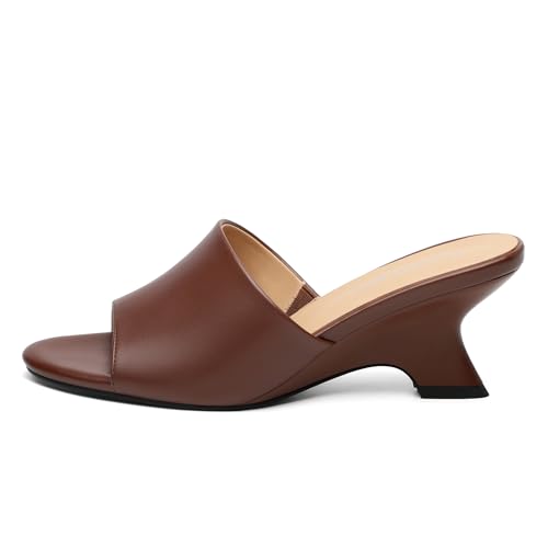 NUMALEO Women's Comfortable Low Kitten Heels Sandals, Slip-On Open Peep Toe Wedge Slide Mules, Summer Dress Shoes for Party, Homecoming, Daily Wear2