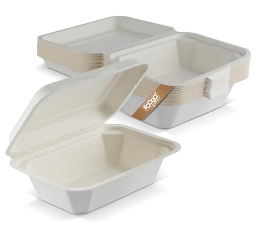FOOGO Green 50 Cajas de Cartón con Tapa para Comida para Llevar, 18x13 cm, 600 ml, Pulpa de Caña de Azúcar Natural, Cajas con Tapa, Envase de Comida Desechable, Biodegradable