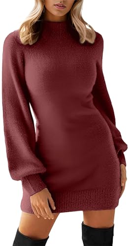 Image of GRECERELLE 2026 Womens Fall Winter Mock Neck Mini Pullover Sweater Dress | Long Sleeve Ribbed Knit Bodycon Fit for Parties Date Holidays Daily(XS-2XL)