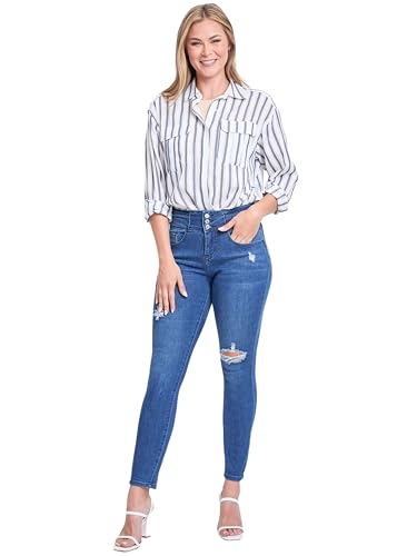 Royalty For Me Womens Women's High Rise 3 Button Stacked Waistband Skinny Sustainable Jean4