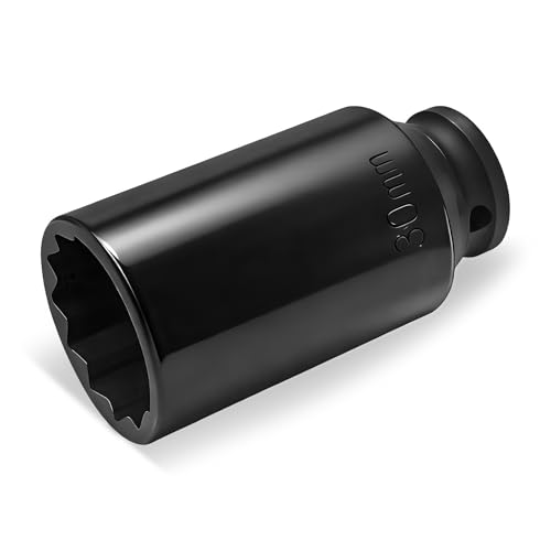 Sbulhia 30mm 12 Point Axle Nut Impact Socket 1/2 Inch Drive Spindle Nut Socket for Removing Axle Shaft Nuts Quick-Fit Deep Well Wheel Lock Removal Tool for Impact Wrenches