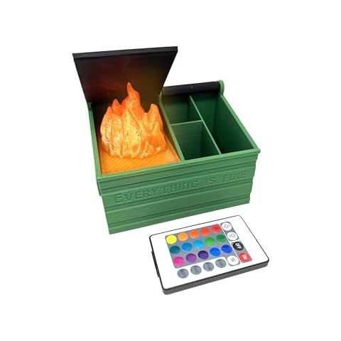 MunnyGrubbers - Dumpster Fire Desk Organizer Caddy - Includes Removable Fake LED Flame & Remote - Cute Desk Decor, Gag Gifts, Funny Gifts for Coworker, Employee Appreciation - (DFPH-Green) Cover