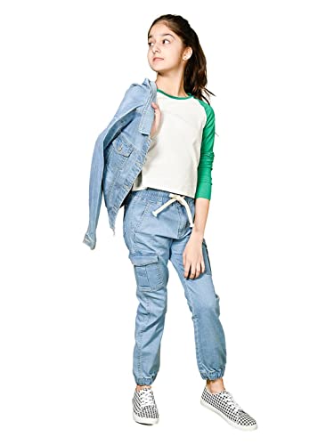 Image of LILPICKS Girls Light Denim Wash Cargo Jogger Jeans (Light Blue)